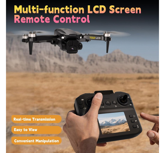 Дрон Toladrone TD12LCD з камерою, пульт дистанційного керування з РК-екраном чорний (my-17036)