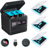 Зарядное устройство FOOAO 3 комплекта аккумуляторов для Hero 9/10/11/12 2000 мАч (my-4252)