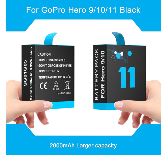 Зарядний пристрій FOOAO 3 комплекти акумуляторів для Hero 9/10/11/12 2000 мАг (my-4252)