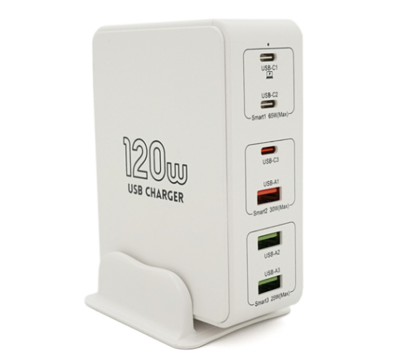 Зарядний пристрій V-818H потужністю 120W, Output: 3USB+3Type-C, DC: 5V/3, 9V/3A, 12V/3A, 20V/3.25A, White CHARGING (my-3127)