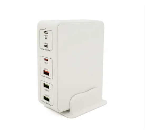 Зарядное устройство V-818H мощностью 120W, Output: 3USB+3Type-C, DC: 5V/3, 9V/3A, 12V/3A, 20V/3.25A, White CHARGING (my-3127)