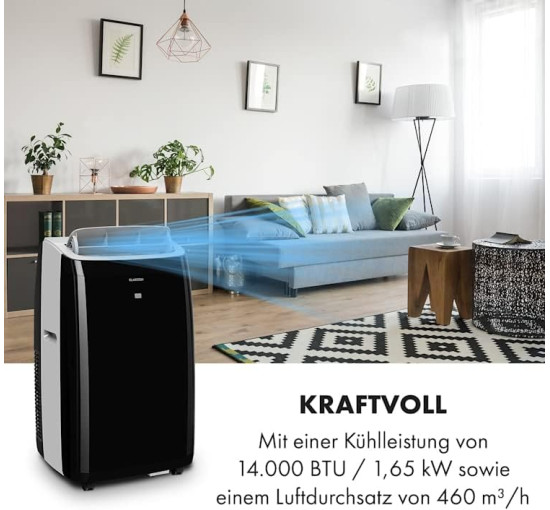 Мобильный кондиционер Klarstein 4 в 1, портативный кондиционер, вентилятор, осушитель воздуха и ночной режим, низкое потребление, черный 10035812 без пульта (my-5200)
