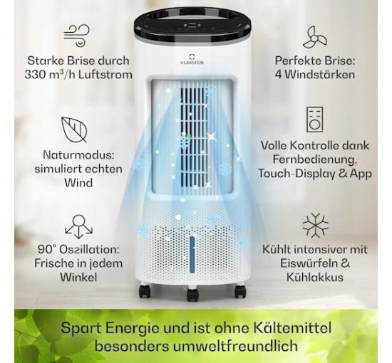 Мобильный воздухоохладитель (вентилятор-охладитель) Klarstein IceWind Plus Smart 4-in-1, 65 Вт, 10040211, белый (my-5202)