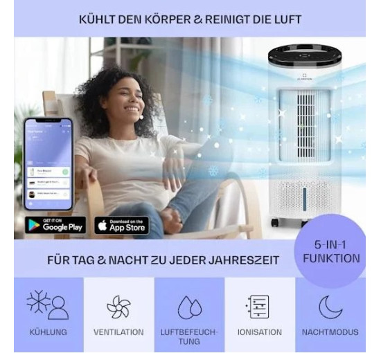 Мобильный воздухоохладитель (вентилятор-охладитель) Klarstein IceWind Plus Smart 4-in-1, 65 Вт, 10040211, белый (my-5202)