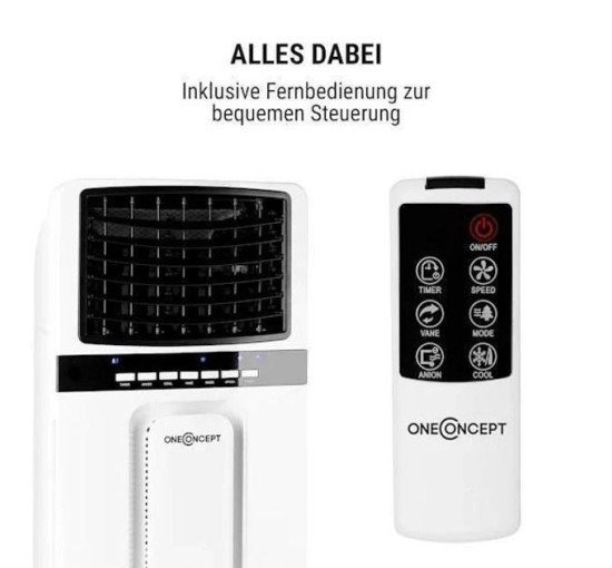 Портативный вентилятор-воздухоохладитель-увлажнитель воздуха oneConcept Baltic Blue 3-в-1, 65 Вт, 10029734 (my-5216)