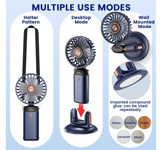 Портативный мини-вентилятор GEMWON Handheld Fan с USB-зарядкой темно-синий (my-18030)