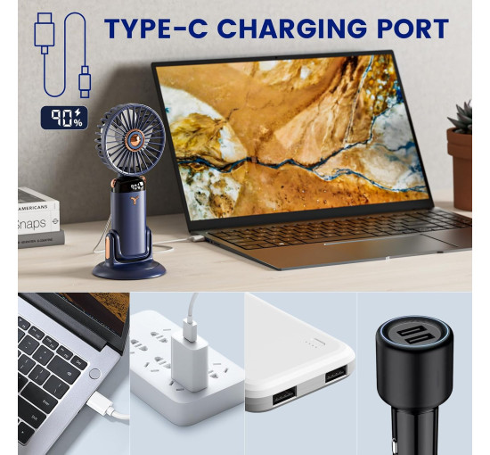 Портативный мини-вентилятор GEMWON Handheld Fan с USB-зарядкой темно-синий (my-18030)