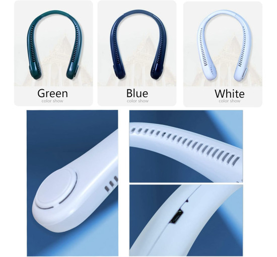 Портативный USB-вентилятор на шею без лопастей для походов Louenth, 3 скорости, зелёный (my-17266)