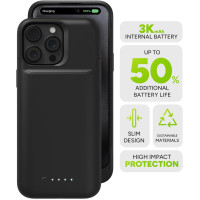 Чохол-акумулятор Mophie Juice Pack для iPhone 15 Pro Max, до 50% додаткової батареї, захист від падінь, екологічний дизайн, чорний (my-7106)