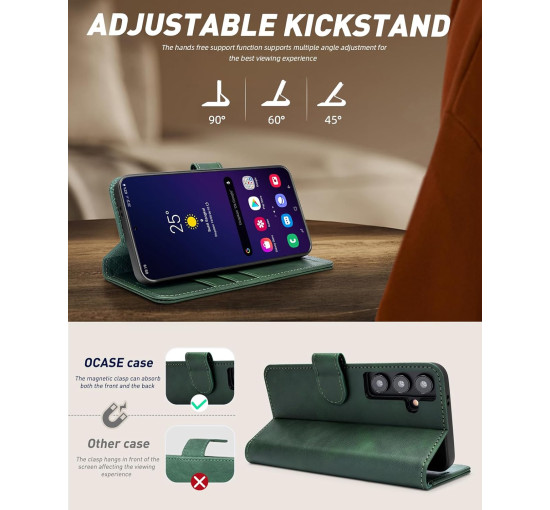 Чехол-кошелек OCASE из высококачественной искусственной кожи для Samsung Galaxy S24 черно-зеленый (my-12148)