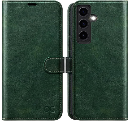 Чехол-кошелек OCASE из высококачественной искусственной кожи для Samsung Galaxy S24 черно-зеленый (my-12148)