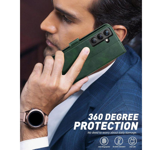 Чехол-кошелек OCASE из высококачественной искусственной кожи для Samsung Galaxy S24 черно-зеленый (my-12148)