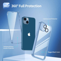 Чехол seacosmo для iPhone 13 6,1 дюйма с защитой экрана из закаленного стекла для всего корпуса синий (my-12139)