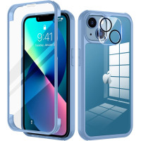 Чехол seacosmo для iPhone 13 6,1 дюйма с защитой экрана из закаленного стекла для всего корпуса синий (my-12139)