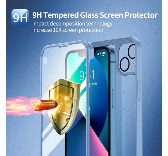 Чохол seacosmo для iPhone 13 6,1 дюйма із захистом екрану із загартованого скла для всього корпусу синій (my-12139)