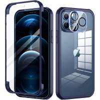 Чехол seacosmo для iPhone 12 Pro Max 6,7 дюйма, на весь корпус со встроенным защитным стеклом для экрана и защитой объектива камеры синий/прозрачный (my-12132)