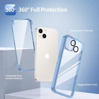 Чехол seacosmo для iPhone 13 Mini со встроенным закаленным защитным стеклом и защитой камеры синий (my-12133)