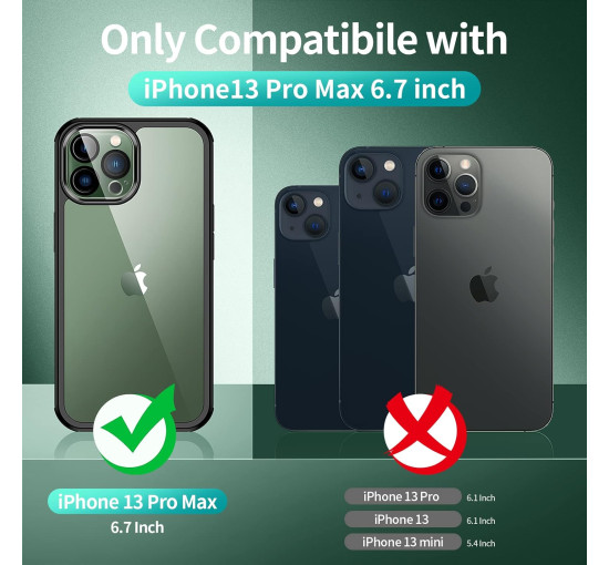 Чохол для iPhone 13 Pro Max 3 в 1 6,7 дюйма з вбудованим загартованим захисним склом екрану та 1 комплектом захисних плівок для об'єктиву камери seacosmo (my-12127)