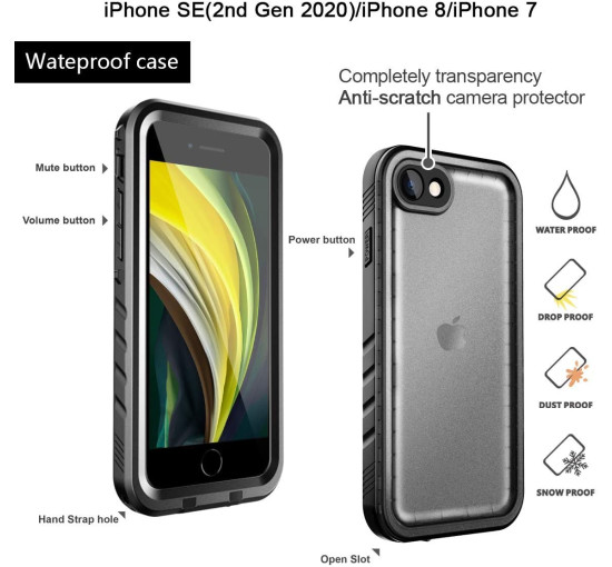 Чохол водонепроникний протиударний Cozycase для iPhone SE 2022/2020 SE3 SE2 iPhone 8/7, підводна пилозахисна передня та задня кришка (my-12172)