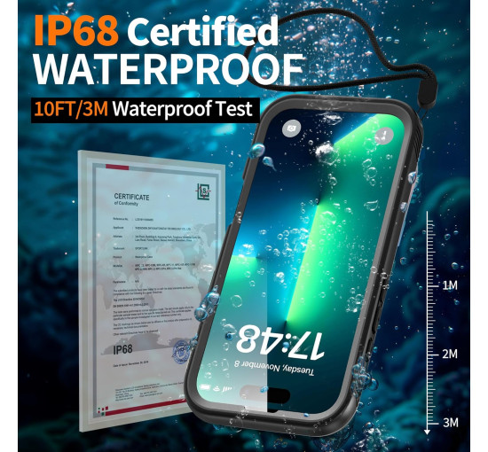 Водонепроникний, пилозахисний чохол Cozycase для iPhone 16 Pro IP68, 2 м захист від падінь, прозорий (my-12176)