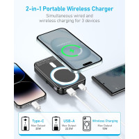 Портативное зарядное устройство 20000 mAh с входом и выходом USB-C и светодиодным дисплеем для iPhone Gxorul W13 Power Bank черный (my-7030)