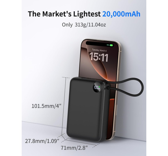 Встроенный мини-портативный аккумулятор USB-C, 20 000 мА·ч, 20 Вт OKZU C2050 (my-17161)
