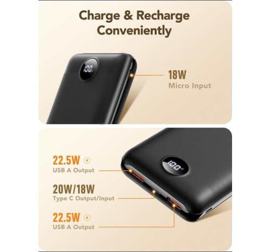 Павербанк VEGER V2053 20000mAh швидка зарядка 22,5 Вт (my-17159)