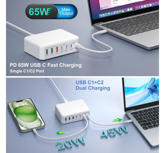Швидкий 7-портовий зарядний пристрій USB C потужністю 180 Вт Avatcen HNT-PC608 білий (my-4047)
