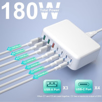 Быстрое 7-портовое зарядное устройство USB C мощностью 180 Вт Avatcen HNT-PC608 белый (my-4047)