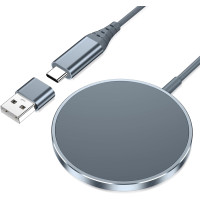 Магнитное беспроводное зарядное устройство для iPhone с USB-адаптером YLLZI YW100A 9 вольт серый (my-4051)