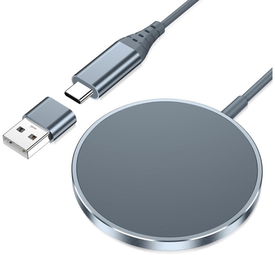 Магнітний бездротовий зарядний пристрій для iPhone з USB-адаптером YLLZI YW100A 9 вольт сірий (my-4051)
