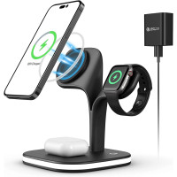 Магнитное беспроводное зарядное устройство 3 в 1 совместим с iPhone, Apple Watch, AirPods Gnkdfon 18 Вт черный (my-9011)