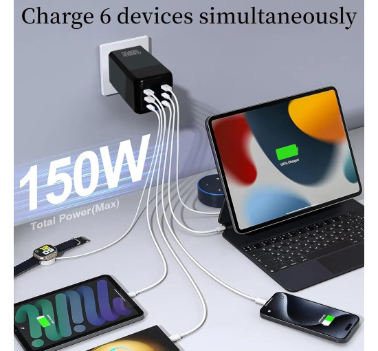 Швидка зарядка через роз'єм USB PD Type C потужністю 150 Вт (my-18132)