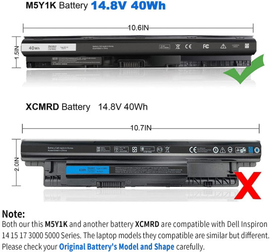Аккумулятор для ноутбука M5Y1K, совместимый с Dell Inspiron 40 Втч, 14,8 В (my-4077)