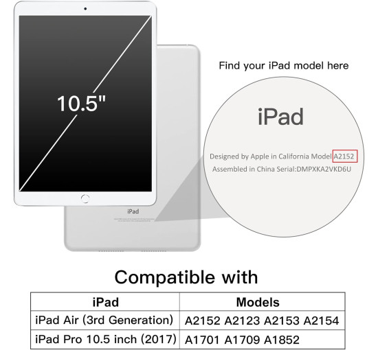 Чохол для iPad Air 3 (модель 2019 року, 3-е покоління, 10,5 дюйма) та iPad Pro 10.5 (2017) JETech 3052N, темно-сірий (my-15333)