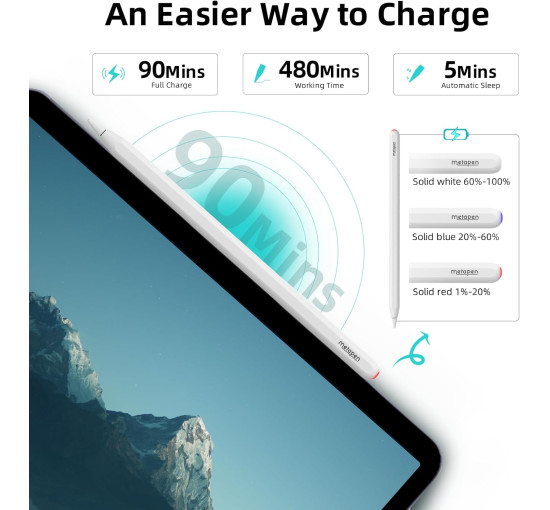 Стилус Metapen APP442 Pencil A14 с быстрой зарядкой, с защитой от прикосновений ладони для Apple Pro белый (my-17146)