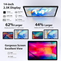 Планшет WITECOR A14 на Android 14 14-дюймовый дисплей 2.5K 36 ГБ + 256 ГБ / TF 1 ТБ 8 ядерный процессор серый (my-18049)