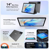 Планшет WITECOR A14 на Android 14 14-дюймовый дисплей 2.5K 36 ГБ + 256 ГБ / TF 1 ТБ 8 ядерный процессор серый (my-18049)