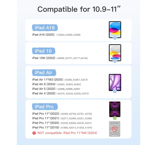 Чохол Inateck з клавіатурою для iPad 10-го покоління (2022)/11-го покоління (A16) (2025) (11 дюймів) з олівцем, KB04002, синій (my-17032)