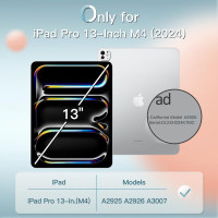 Чохол JETech для iPad Pro 13 дюймів M4 (2024) висота 28 см, ширина 21.3 см, твердий чохол-накладка Smart Cover з функцією автоматичного пробудження/сну, синій (my-15339)