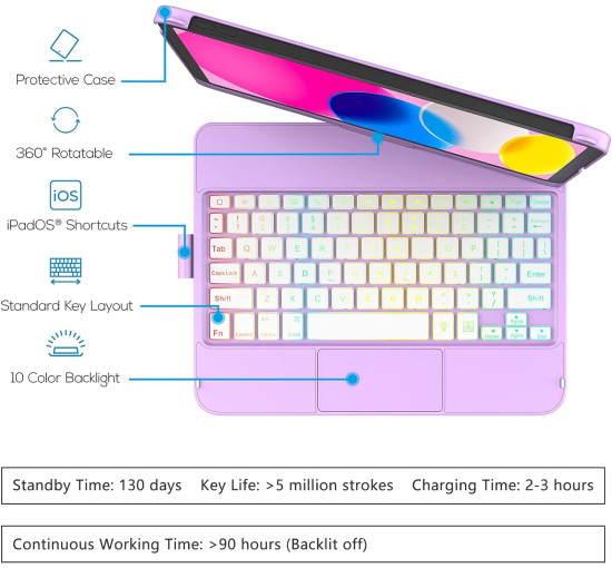Чехол HOTLIFE клавиатура с сенсорной панелью для iPad 10-го поколения (my-4334)