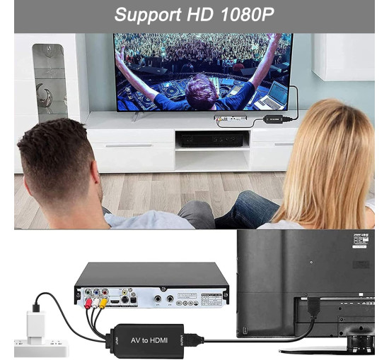 Адаптер AMANKA RCA-HDMI, перетворювач AV-HDMI з кабелем RCA та кабелем HDMI, HD 1080P (my-12047)