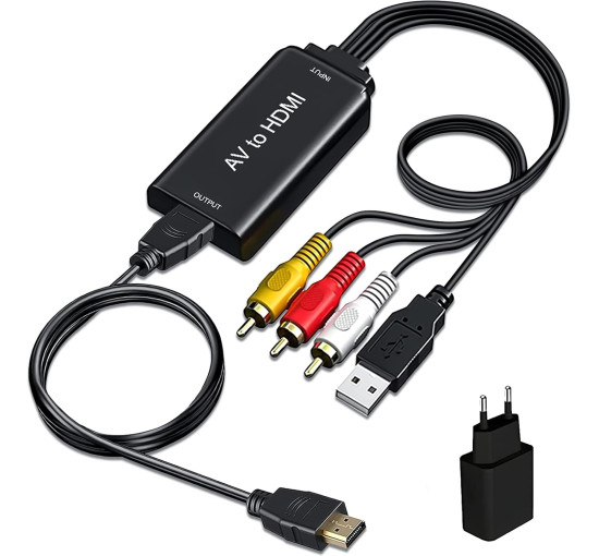 Адаптер AMANKA RCA-HDMI, перетворювач AV-HDMI з кабелем RCA та кабелем HDMI, HD 1080P (my-12047)