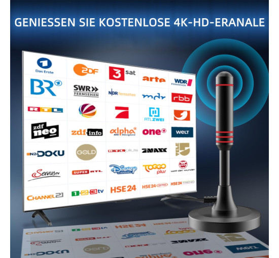 Антенна комнатная Sufubyte DVB-T/DVB-T2 с усилителемHDTV-антенна для телевизоров, большой радиус действия и приём на 360°, с магнитным основанием (my-17208)
