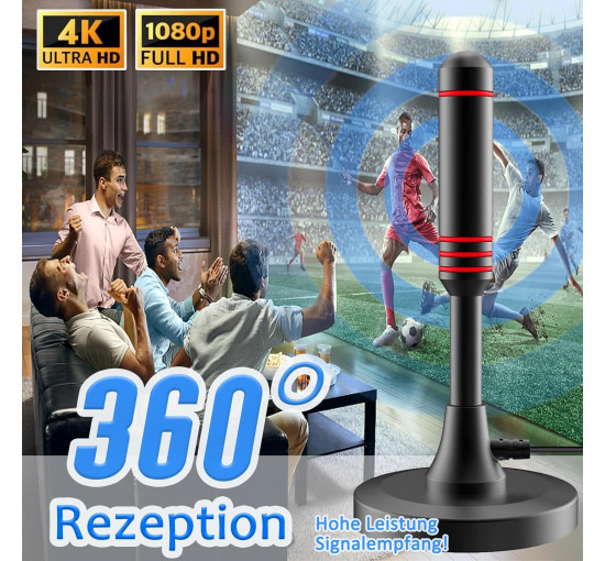 Антенна комнатная Sufubyte DVB-T/DVB-T2 с усилителемHDTV-антенна для телевизоров, большой радиус действия и приём на 360°, с магнитным основанием (my-17208)