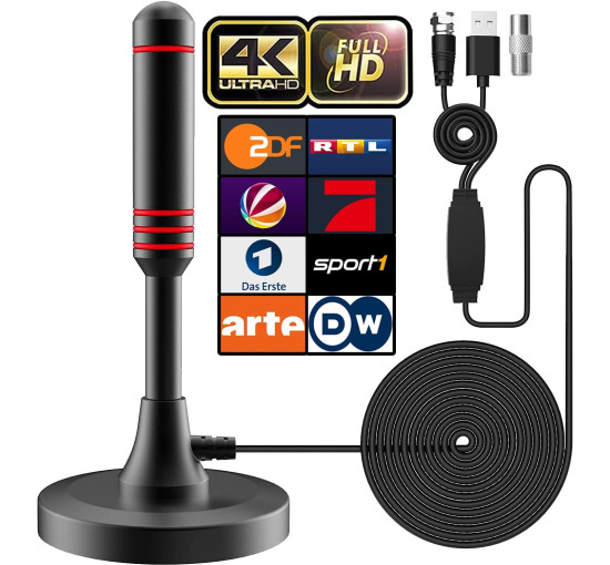 Антенна комнатная Sufubyte DVB-T/DVB-T2 с усилителемHDTV-антенна для телевизоров, большой радиус действия и приём на 360°, с магнитным основанием (my-17208)