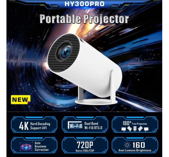 Розумний проектор HY300 Pro на базі Android 11 з двома Wi-Fi та Bluetooth 5.0 (my-17246)