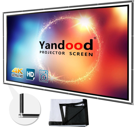 Складаний проекційний екран Yandood 120 дюймів з комбінованою рамою на стовпі, 16:9 HD 4K, задня чорна панель, сріблястий, матовий (my-18006)