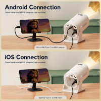 Мини-проектор Bluetooth с поддержкой 1080P Full HD AKIYO O3, 200 ANSI-люмен, угол 270°, 4K-проектор для домашнего кинотеатра (my-15219)