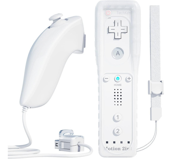 Пульт дистанционного управления Techken TK105, игровой с силиконовым чехлом и ремешком на запястье для Wii, Белый (my-024)